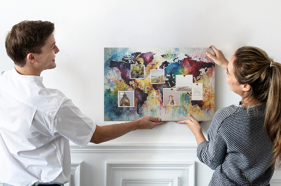 Quadro de aviso de cortiça Mapa em aquarela