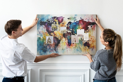 Quadro de aviso de cortiça Mapa em aquarela