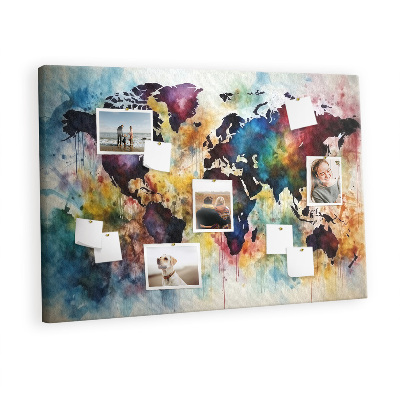 Quadro de aviso de cortiça Mapa em aquarela