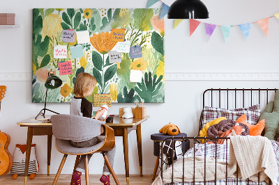 Quadro de aviso de cortiça Flores em aquarela