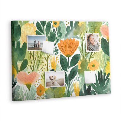 Quadro de aviso de cortiça Flores em aquarela