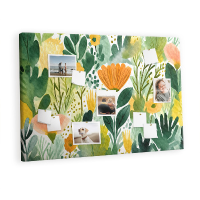 Quadro de aviso de cortiça Flores em aquarela