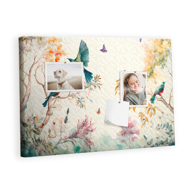 Painel em cortiça Flores pássaros natureza