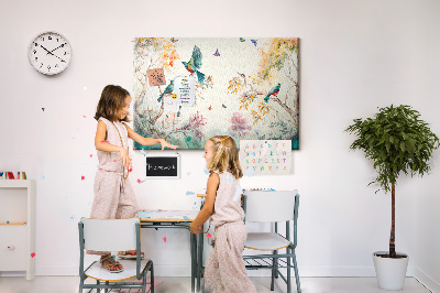 Painel em cortiça Flores pássaros natureza