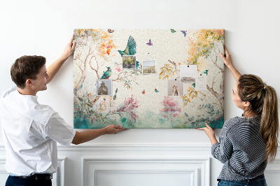 Painel em cortiça Flores pássaros natureza