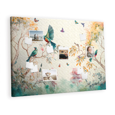 Painel em cortiça Flores pássaros natureza