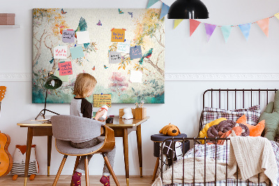 Painel em cortiça Flores pássaros natureza