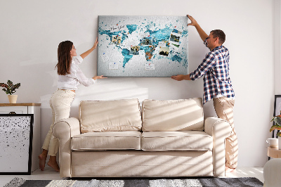 Quadro de aviso de cortiça Mapa aquático do mundo