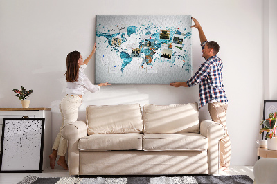 Quadro de aviso de cortiça Mapa aquático do mundo
