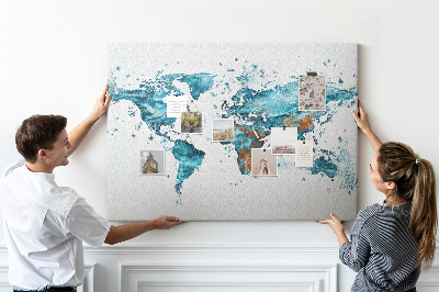 Quadro de aviso de cortiça Mapa aquático do mundo