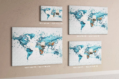 Quadro de aviso de cortiça Mapa aquático do mundo