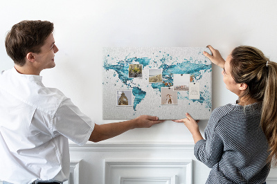 Quadro de aviso de cortiça Mapa aquático do mundo
