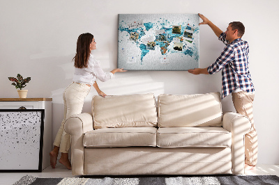 Quadro de aviso de cortiça Mapa aquático do mundo