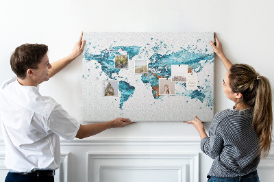Quadro de aviso de cortiça Mapa aquático do mundo