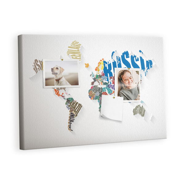 Quadro em cortiça Mapa de texto do mundo