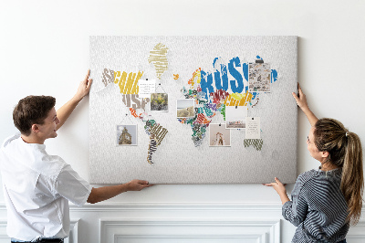 Quadro em cortiça Mapa de texto do mundo