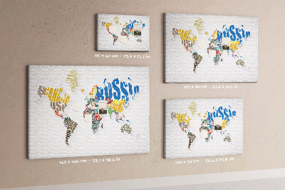 Quadro em cortiça Mapa de texto do mundo