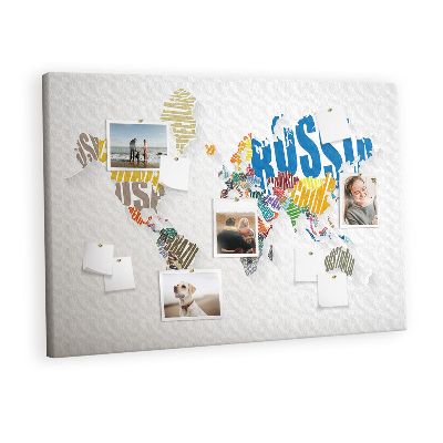 Quadro em cortiça Mapa de texto do mundo