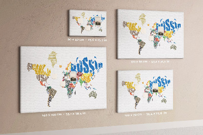 Quadro de aviso de cortiça Mapa de texto do mundo