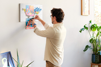 Quadro de aviso de cortiça Mapa de texto do mundo