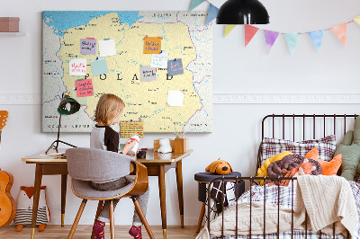 Quadro de aviso de cortiça Mapa político da Polônia