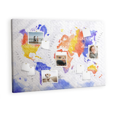 Quadro em cortiça Mapa-múndi em aquarela