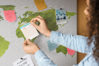 Quadro de aviso de cortiça Mapa-múndi em aquarela