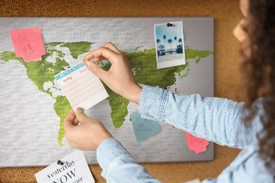 Quadro de aviso de cortiça Mapa-múndi em aquarela