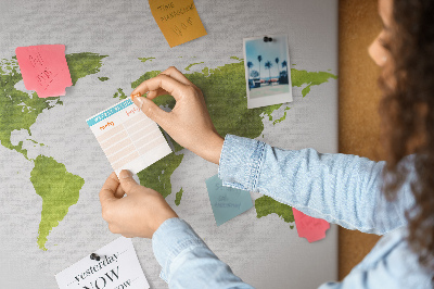 Quadro de aviso de cortiça Mapa-múndi em aquarela