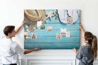 Quadro de aviso de cortiça Chapéu e chinelos