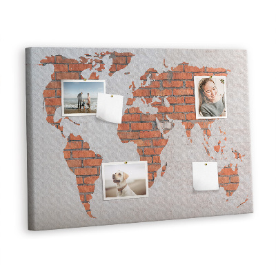 Quadro de aviso de cortiça Mapa-múndi de tijolos