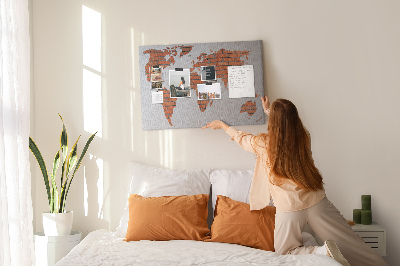 Quadro de aviso de cortiça Mapa-múndi de tijolos