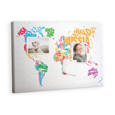 Painel em cortiça Nomes de países coloridos