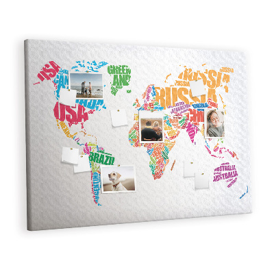 Painel em cortiça Nomes de países coloridos