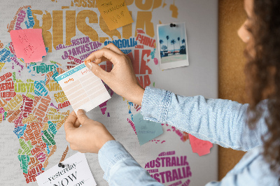 Painel em cortiça Nomes de países coloridos