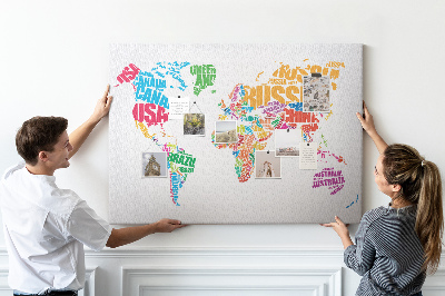 Painel em cortiça Nomes de países coloridos