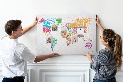 Painel em cortiça Nomes de países coloridos