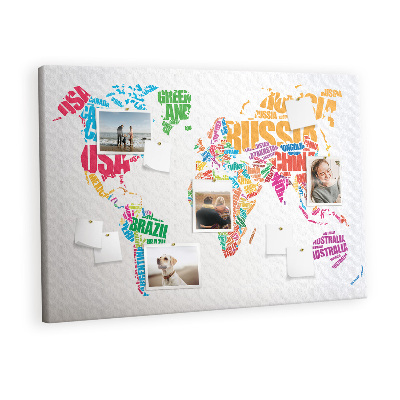 Painel em cortiça Nomes de países coloridos