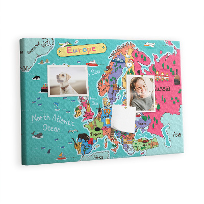 Quadro de aviso de cortiça Mapa da Europa
