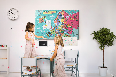 Quadro de aviso de cortiça Mapa da Europa