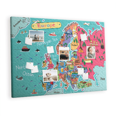 Quadro de aviso de cortiça Mapa da Europa