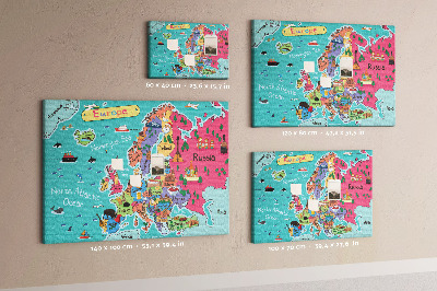 Quadro de aviso de cortiça Mapa da Europa