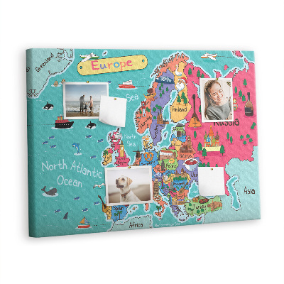 Quadro de aviso de cortiça Mapa da Europa