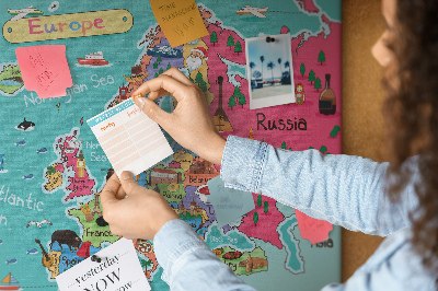 Quadro de aviso de cortiça Mapa da Europa