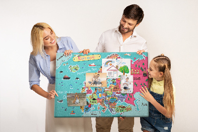 Quadro de aviso de cortiça Mapa da Europa