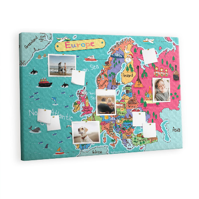 Quadro de aviso de cortiça Mapa da Europa