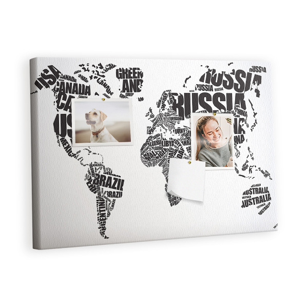 Quadro em cortiça Mapa com inscrições