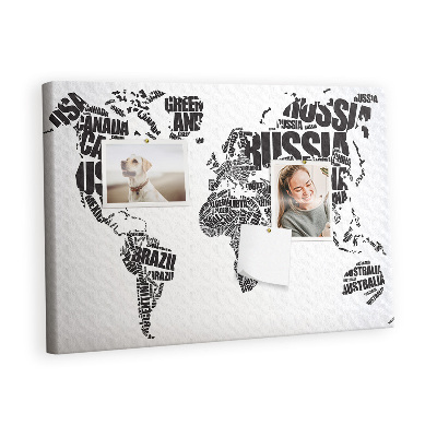 Quadro em cortiça Mapa com inscrições