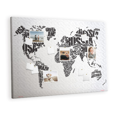 Quadro em cortiça Mapa com inscrições