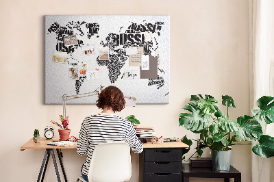 Quadro em cortiça Mapa com inscrições